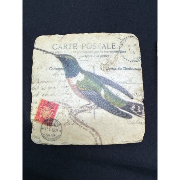 Vintage Style Hummingbird Ceramic Stone Coasters Set Of 3 With Carte Postale Des - Picture 3 of 7